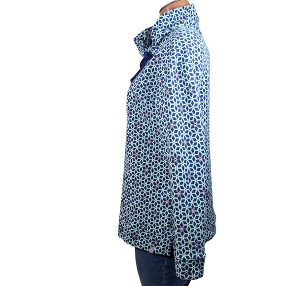 Talbots Small Long Sleeve Turtleneck Stretch Cotton Blue Green Geometric Print - Picture 3 of 11